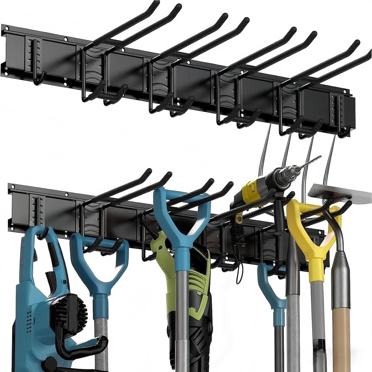 SnelShoppen - Tuin Gereedschap Houder | Wandmontage met 6 Haken | Sterke Ophang voor Scheppen, Harken & Meer | Ideaal voor Garage, Tuin & Kelder