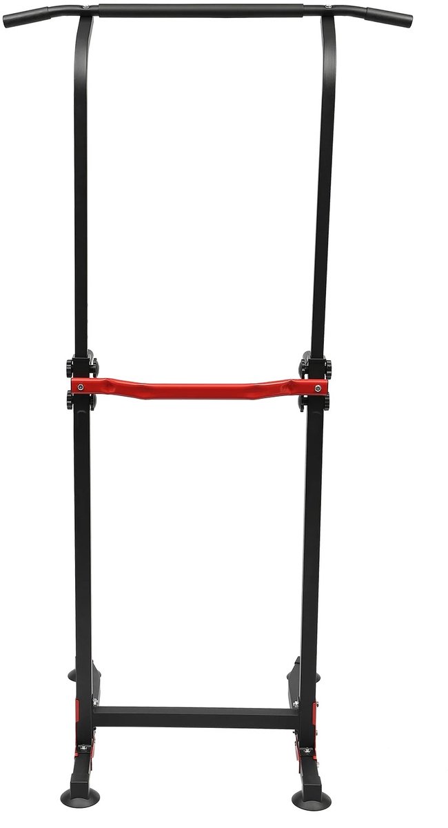 Sellino Pull up bar - Training station - Krachtraining Thuis - Optrekbar - Verstelbaar - Max hoogte 210 cm - Zwart/Rood - Staal