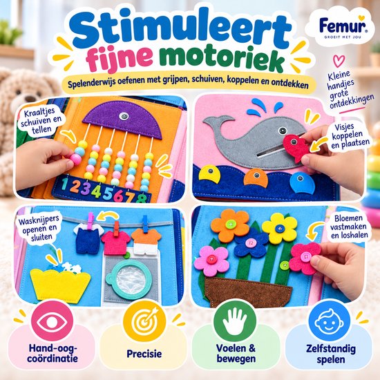 Femur - Regenboog - Speelboek - Vilten - Montessori - XXL - Sensomotorisch - Busy Board - Vilt van Ezeria — afbeelding 3