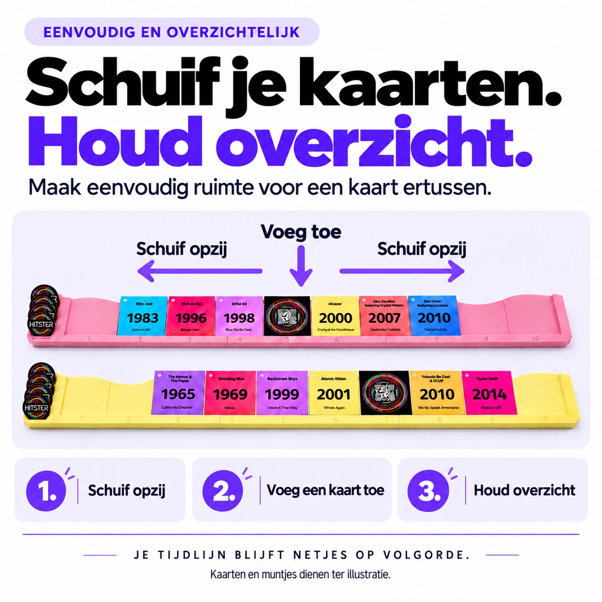Speelborden geschikt voor Hitster - Set van 2 - Roze & Geel - Met aanklikbare muntenhouders - Geschikt voor Battle Of The Generations - Flying Mic - Original - Guilty Pleasures - En meer! — cadeau in Cadeau-ideeën - foto 3