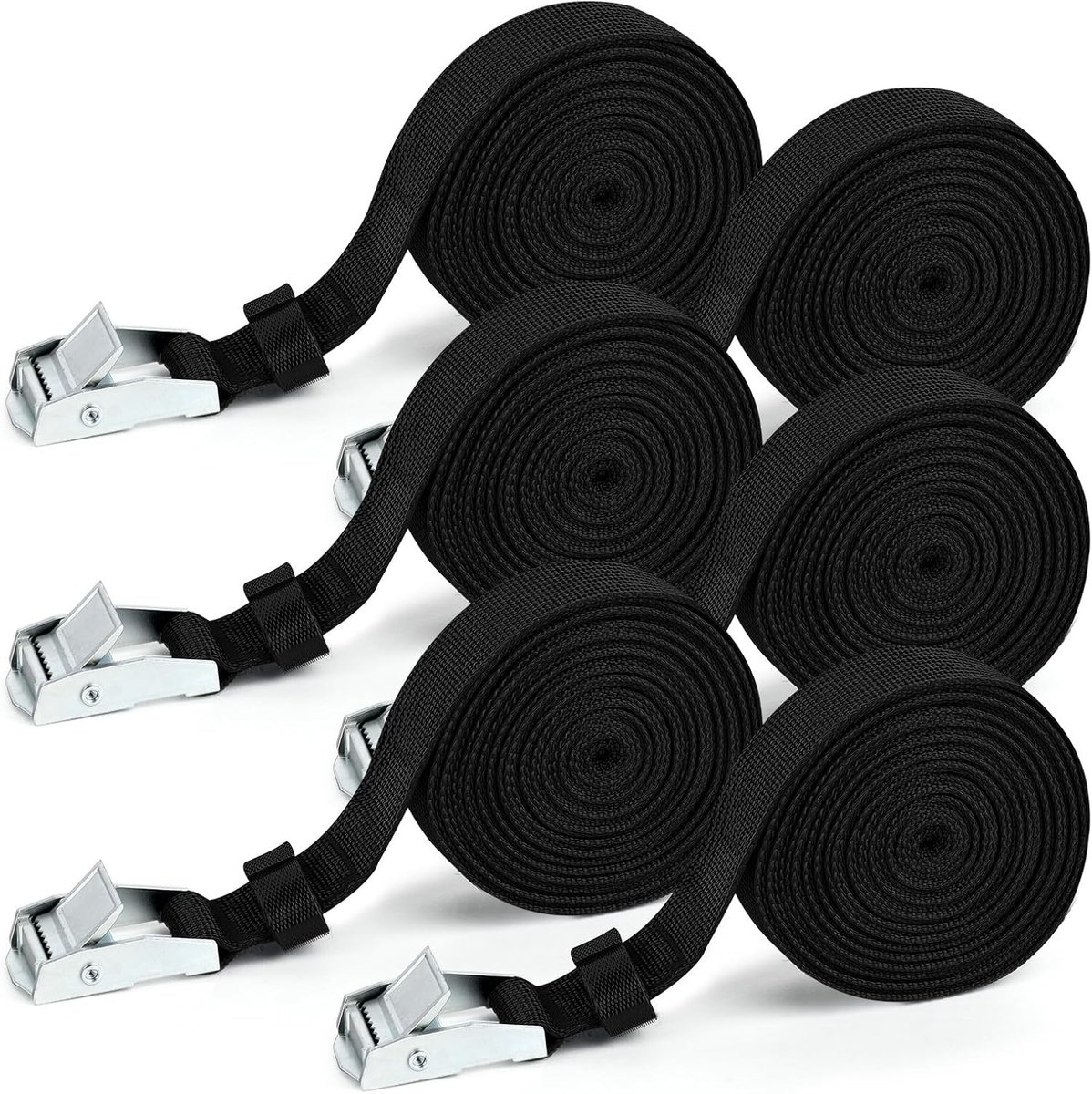 Zware Verstelbare Ratchet Straps van 4m x 25mm - 6 Stuks voor Motoren, Vrachtwagens en Trailers - 250kg Laadcapaciteit, Snelle Ontgrendelingshaak, Zwart