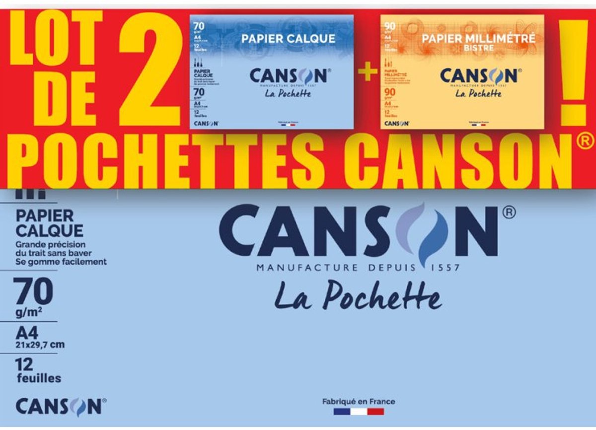 CANSON transparantpapier & millimeterpapier set, A4, 2-delig, 12 vel elk