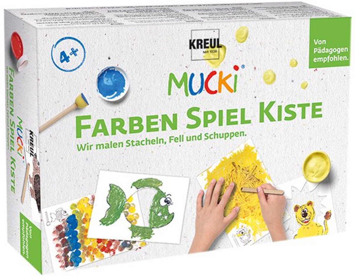 KREUL vingerverfset Mucki, 5×50 ml, wit/geel/rood/blauw/zwart