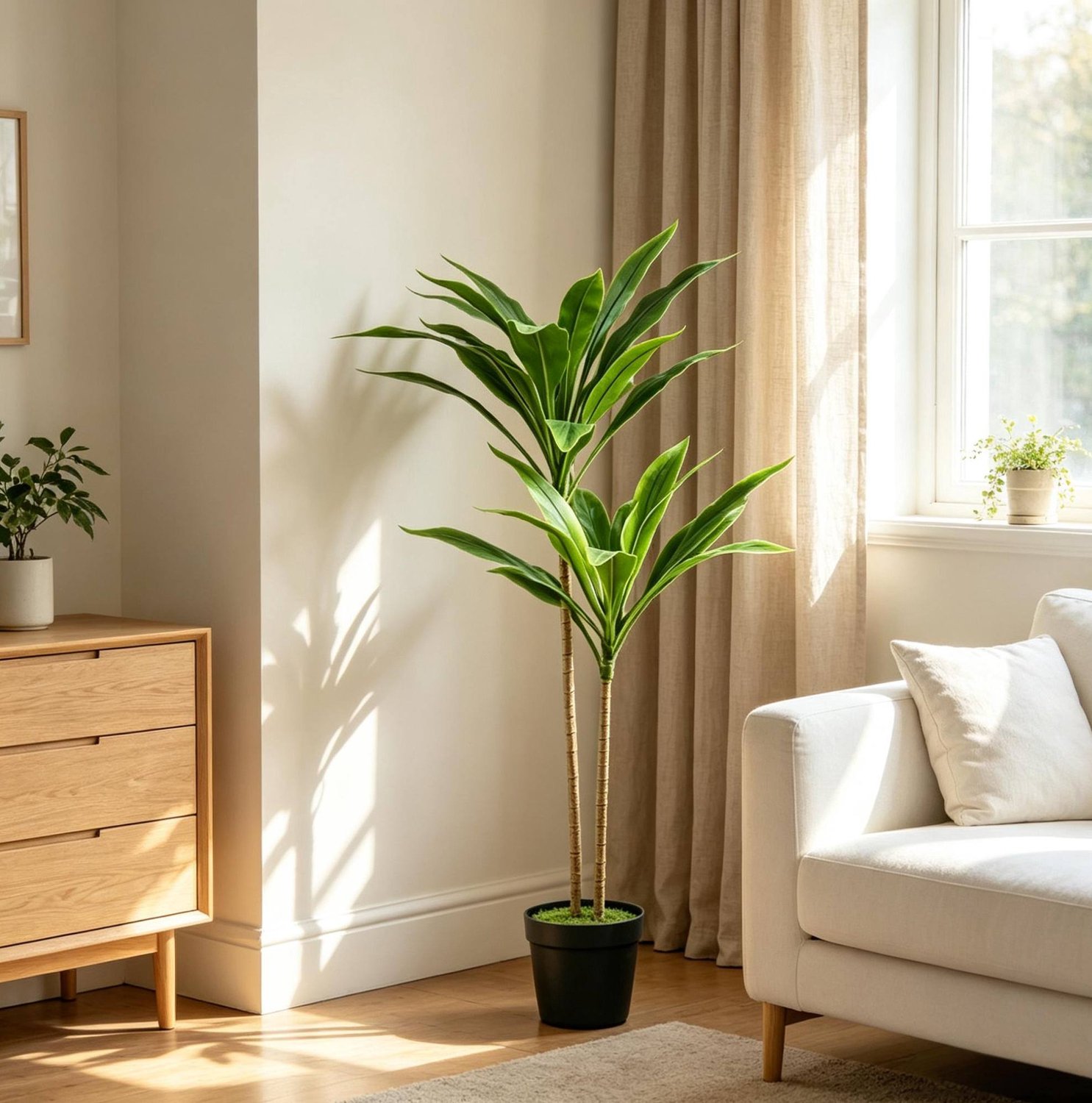 HAUSS SPOLE Kunstplant Natuurgetrouw – Cordyline met 29 Bladeren – 90 cm Hoog – PEVA en PP – Groen – Met Pot voor Binnen en Buiten – Buigbare Stelen