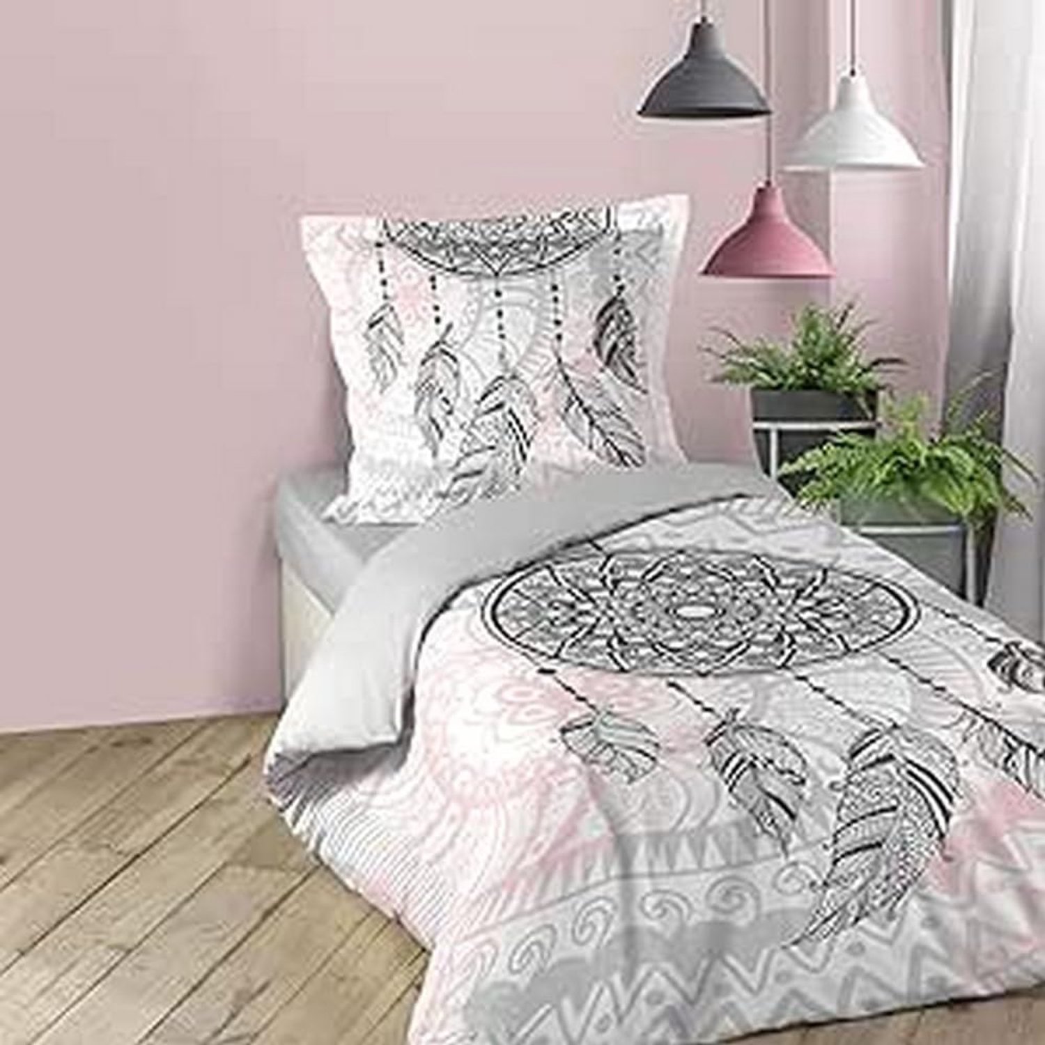 Duraxl Beddengoedset - 140 x 200 cm - 42 draden - Bedrukt - 1 kussensloop Roze