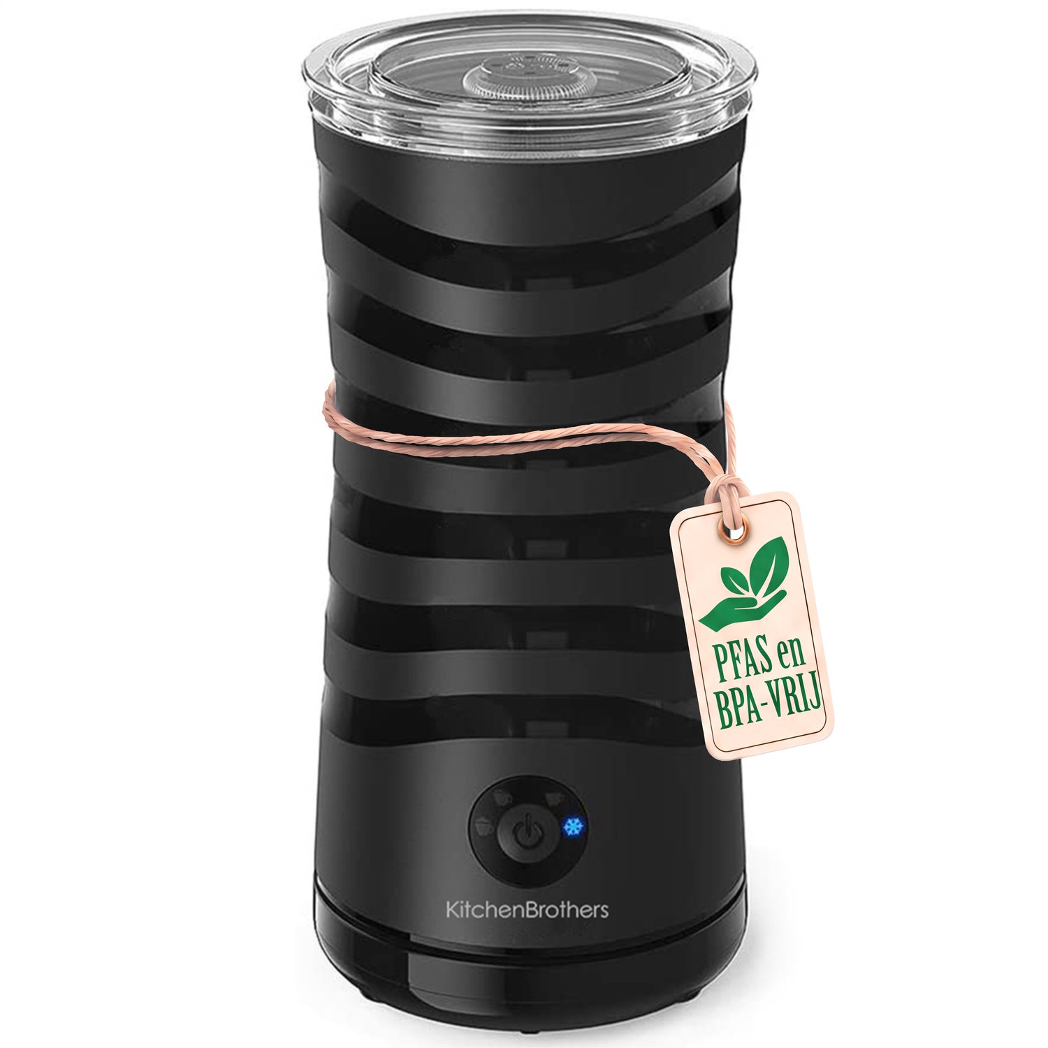 Bol.com KitchenBrothers Elektrische Melkopschuimer - 4-in-1 - PFAS-vrij - Melkklopper - 240 ML - Handige Melkschuimer - Zwart aanbieding