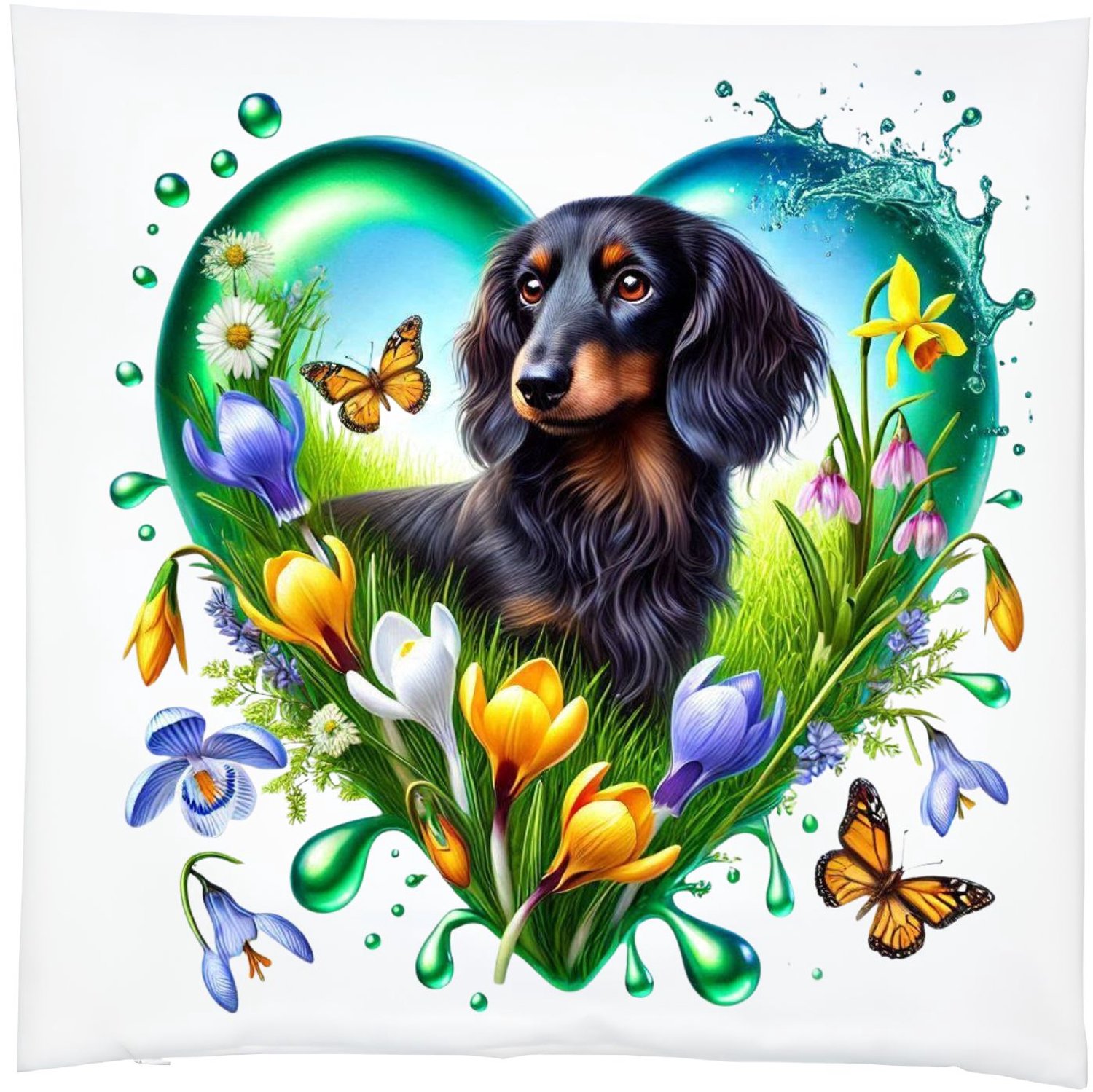 Radey's Kussensloop Teckel Hart en bloemen - Met rits - 39x39 cm - Exclusief vulling Divers