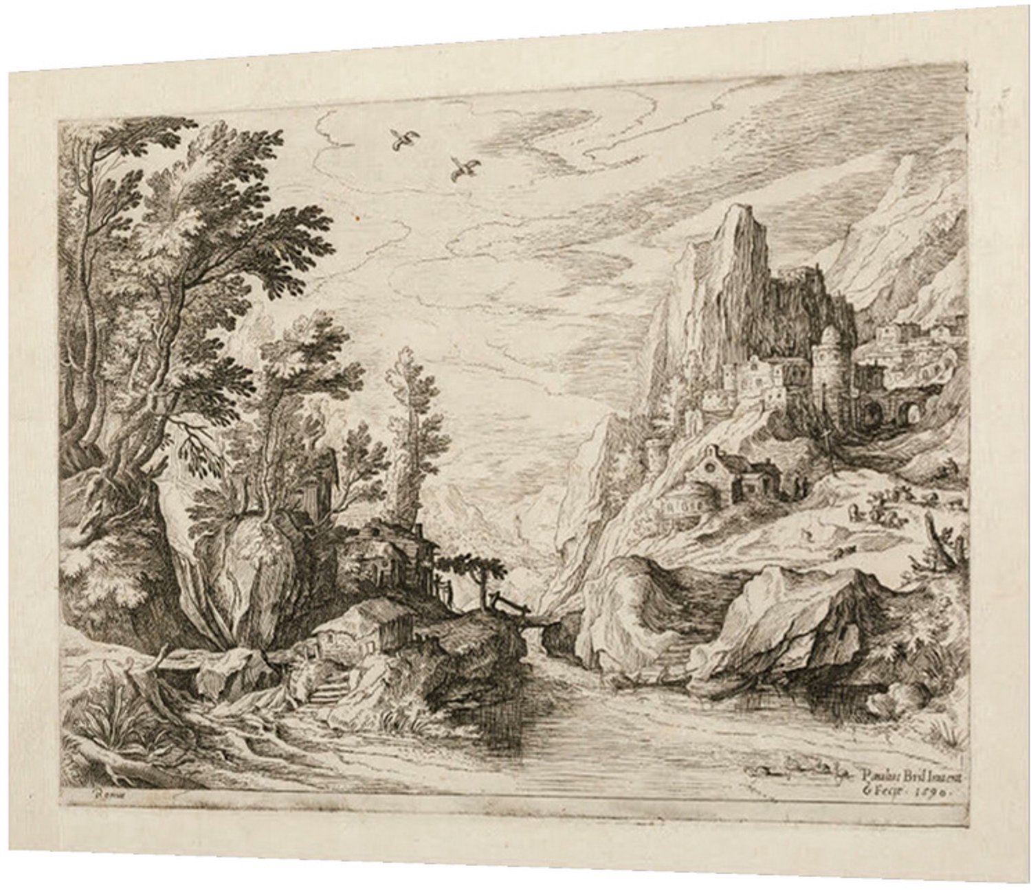 Printen.eu Poster - Mountain Landscape with a River and City - 13.8 x 10.4 cm Multicolor