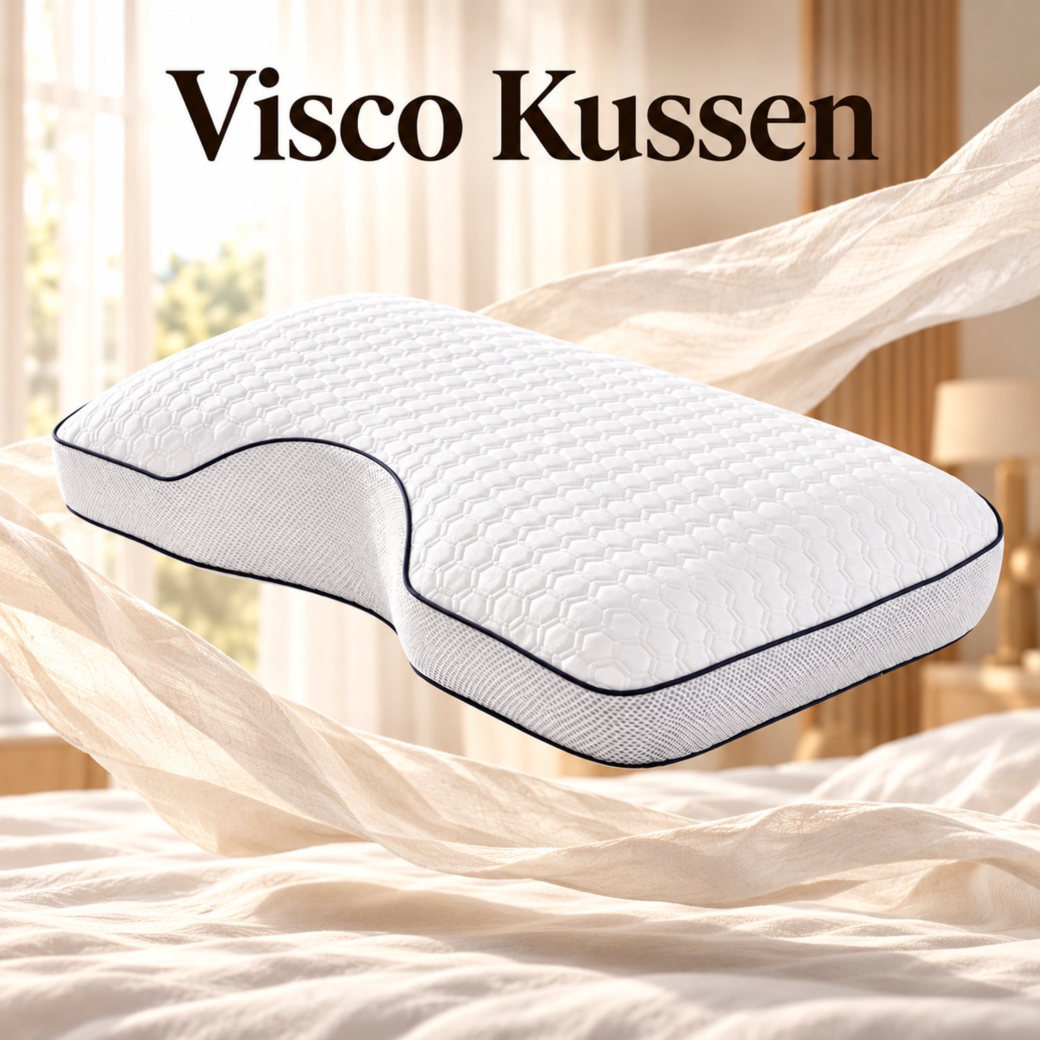FABRIC BOX Dormia - Ergonomisch Hoofdkussen 58x39x12 cm - Visco Traagschuim - Met Nekuitsparing - Ademende Hoes Wit