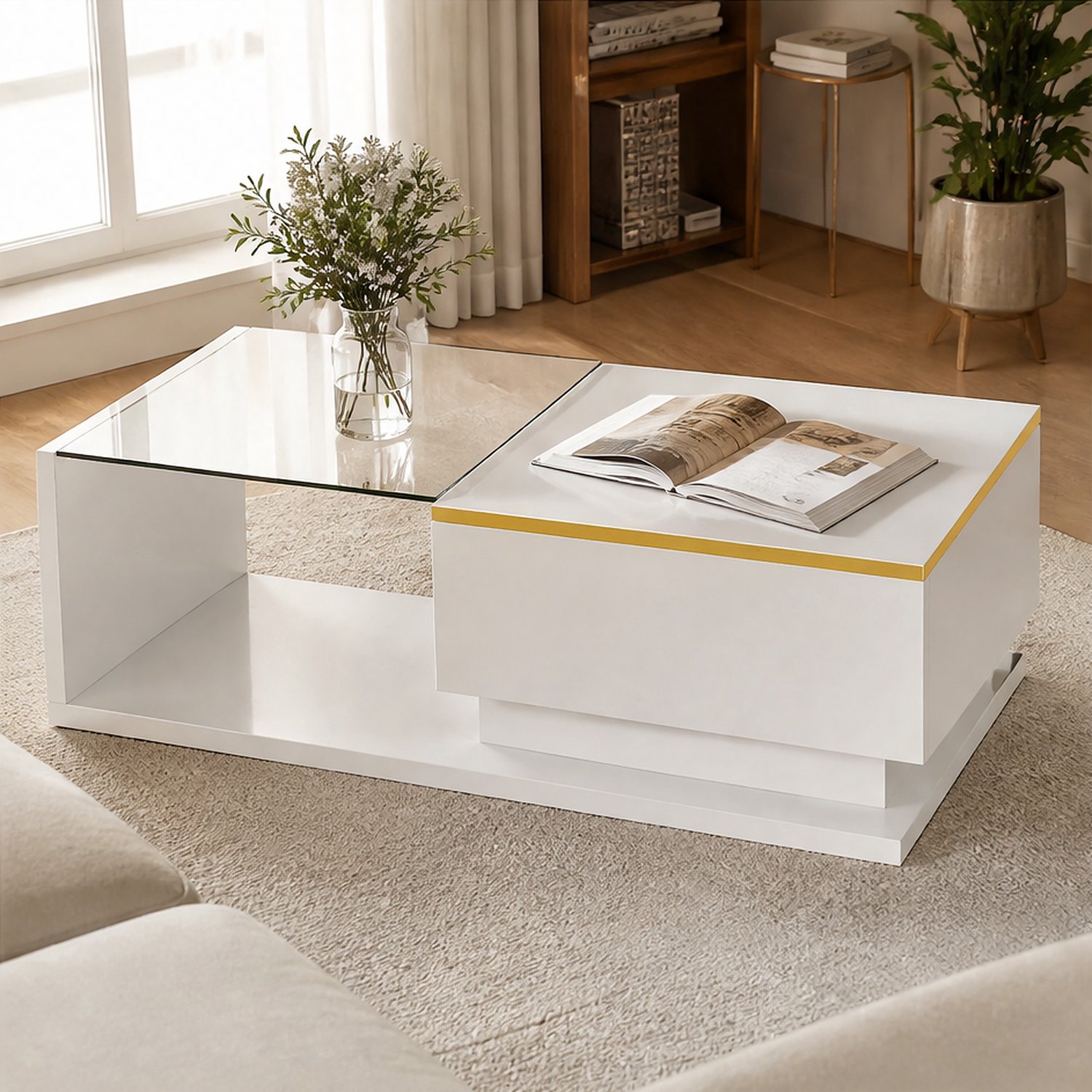City long dragon LONG DRAGON - Salontafel - 100x50x32,5 cm wit - gehard glazen blad met 16-kleuren LED en opbergvak