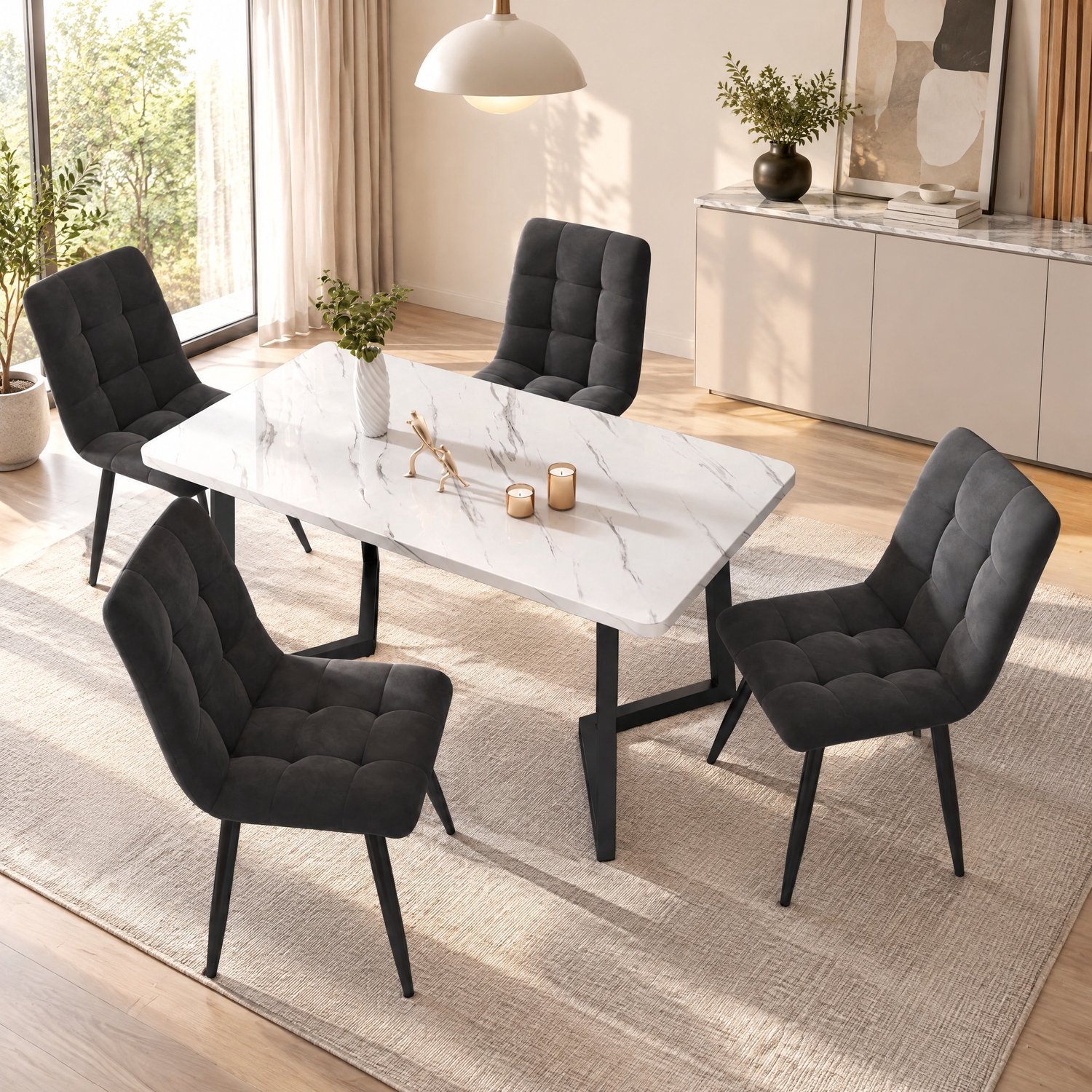 Yelenaro Eetkamerstoelen Fluweel - Set van 4 - Comfortabele rugleuning met zachte bekleding - Stevig metalen poten - Keukenstoel - Eettafelstoel - Stijlvol Moderne klassieke - 44 x 46 x 86 cm - Donkergrijs