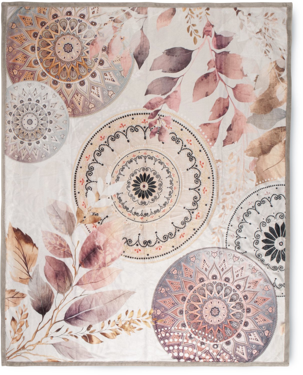 Hip plaid mandalas & bladeren - 130x160 cm - Grijs - 100% Polyester velours Grey