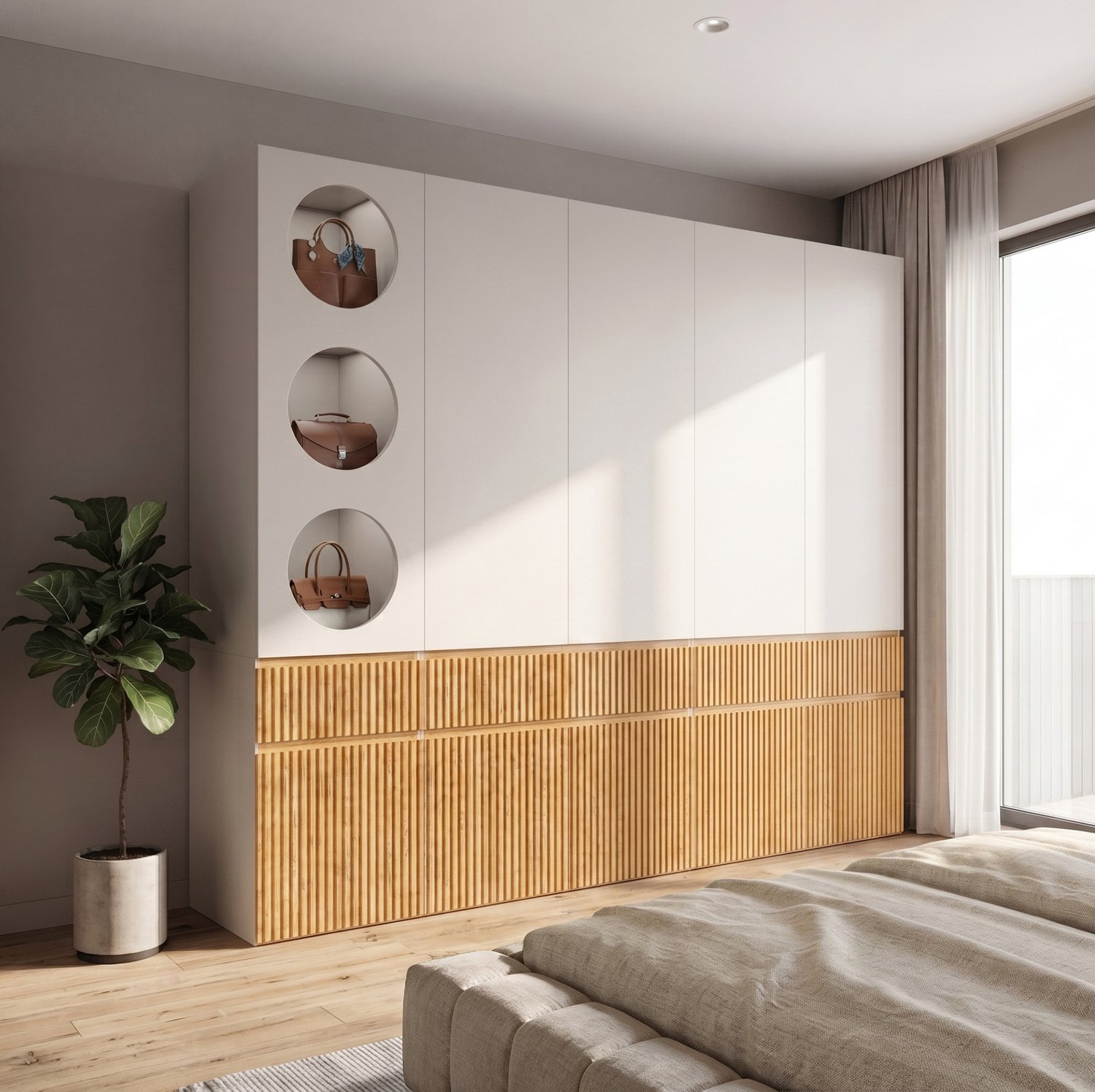 REDOM Kledingkast 225x50x200 cm - 10 draaideuren, 3 lades en 2 kledingroedes - Lichte eikenlook/grijs Lichte eikenkleur en grijs