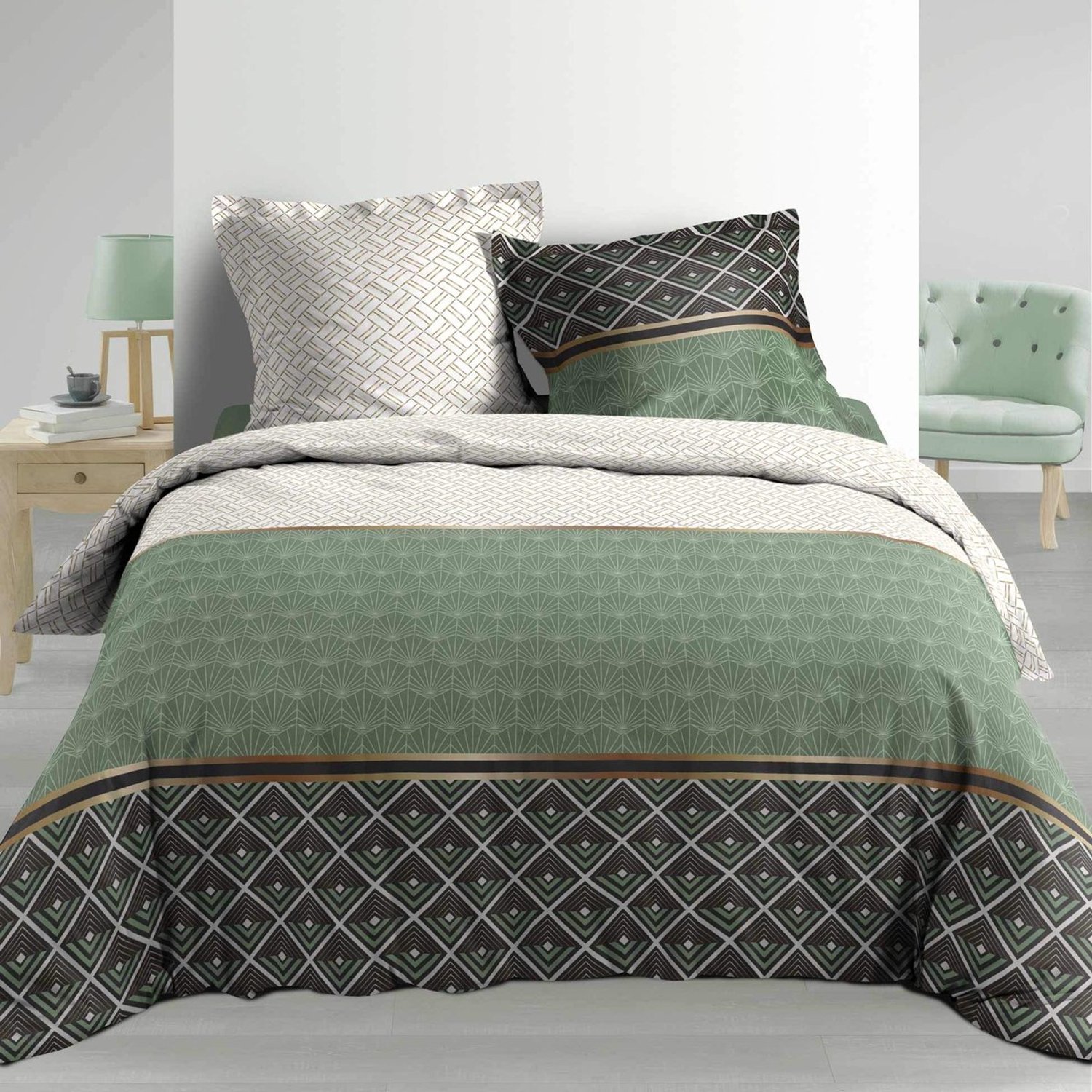 Duraxl Beddengoedset - 260 x 240 cm - Percale katoen - Groen