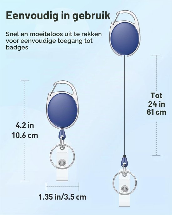 Set van 10 Uittrekbare Badge Reel voor Badgehouder, Duurzame Sleutelhanger met RVS Veer, 60cm Nylon Touw en Carabiner Clip — afbeelding 5