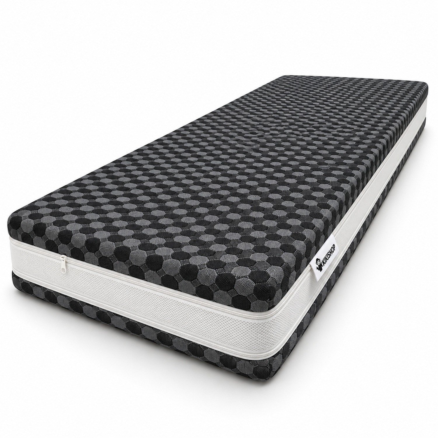 kikishop Matras 90x200 cm - Koudschuim HR50 - 20 cm dik - Medium - Dubbelzijdig - Luxe hoes 500 g/m² - Kikishop 3D HR Hexa Zwart