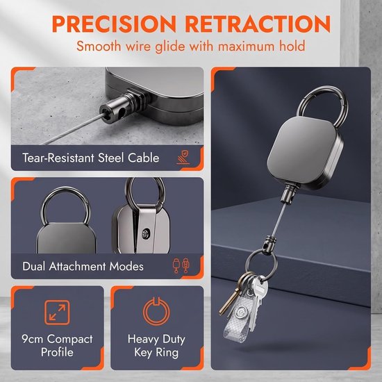 Retractable Badge Reel met 60cm Stalen Kabel voor Sleutels en ID Kaarten - 3 Stuks, Handig en Duurzaam — afbeelding 4