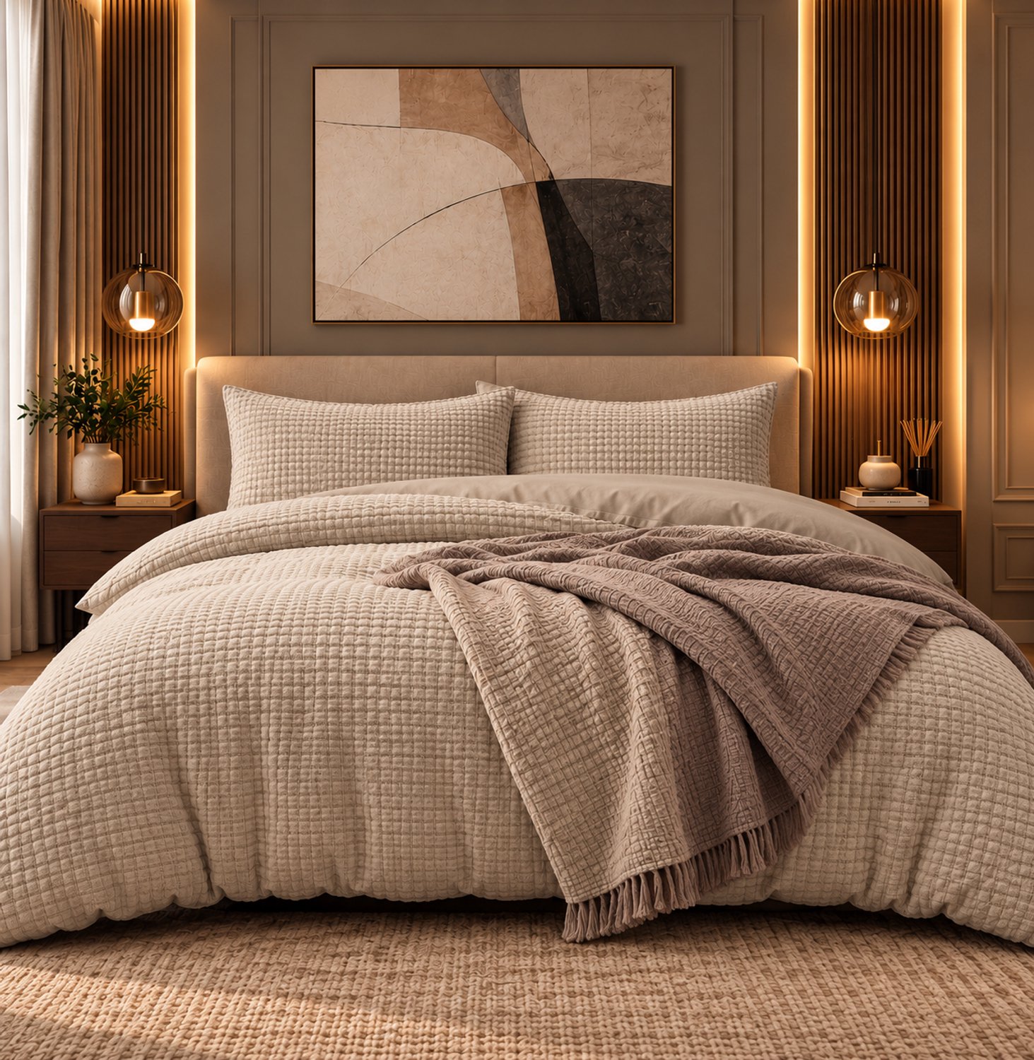 Dormidor Dekbedovertrek Check Teddy – 200x200/220 cm – Taupe – Inclusief 2 Kussenslopen