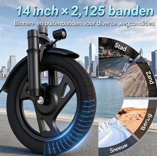 JUICEASE X14-H Fiets Elektrisch – Motor 250W – 48V 15.6Ah –Tot 25 km – 15 km/u – 14” Luchtbanden – voorvering – schijfrem + elektronische rem – koplamp en achterlicht — afbeelding 5