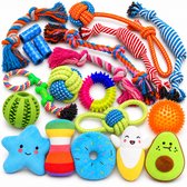 DOWO® - Honden speelgoed Set - 20-Delig - Puppy's t/m Middelgrote Honden - Hondenspeelgoed - Speelgoed Hond - Hondenspeeltjes - Intelligentie - Touw - Flostouw - Bijtring - Bal