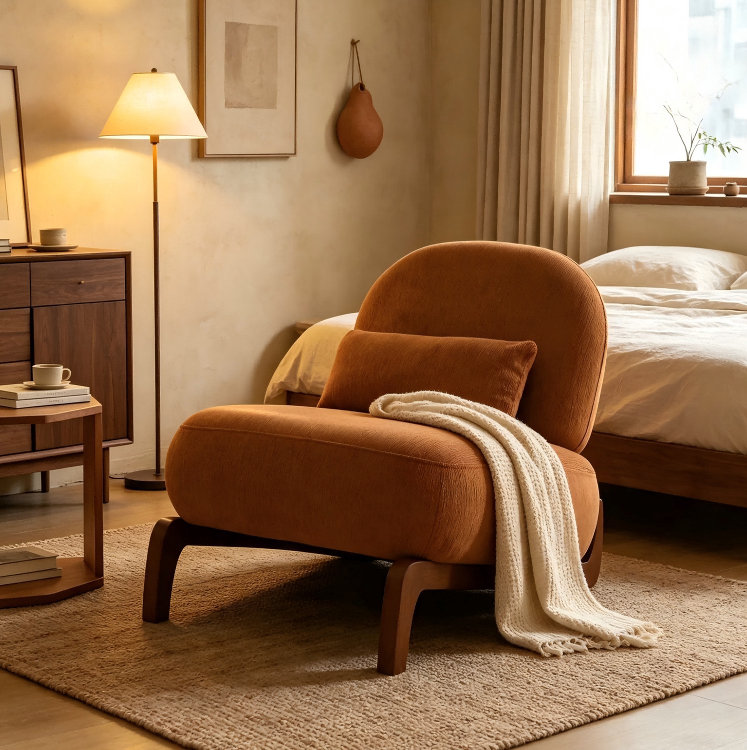 STILVORA Fauteuil 86,9 x 72,2 x 69,9 cm - Zachte Zitting en Houten Poten - Voor Woonkamer en Slaapkamer - Fluwelen Bekleding - Karamel