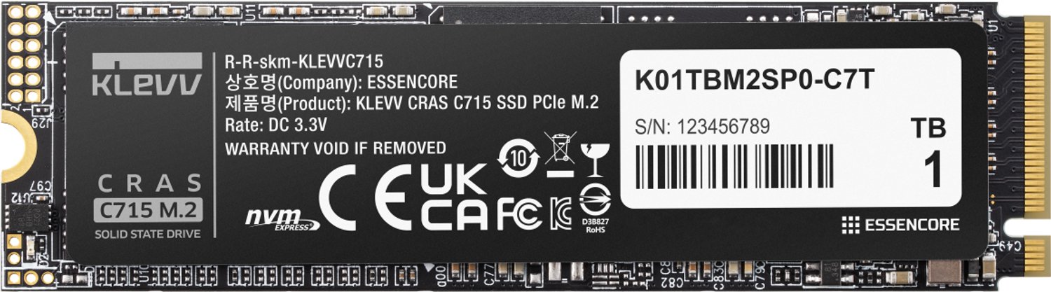 KLEVV CRAS C715 256GB - SSD - M.2 2280 - PCIe 3.0 x4 - 256 GB - NVMe - 150TBW - 3D TLC NAND - zwart