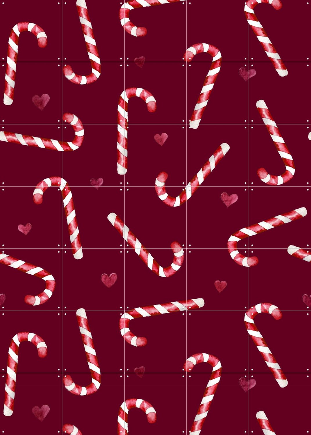IXXI Candy Cane Love, Palmartprints - 100 x 140 cm - Grote wanddecoratie en posters - Speels, Woonkamer, Slaapkamer, Kerst Rood