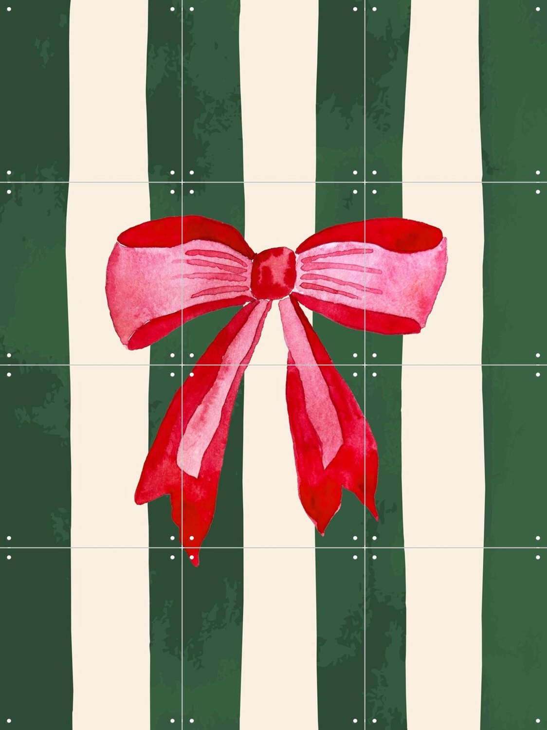 IXXI Festive Red Ribbon, Palmartprints - 60 x 80 cm - Grote wanddecoratie en posters - Strepen, Trap, Woonkamer, Kerst Groen / Rood