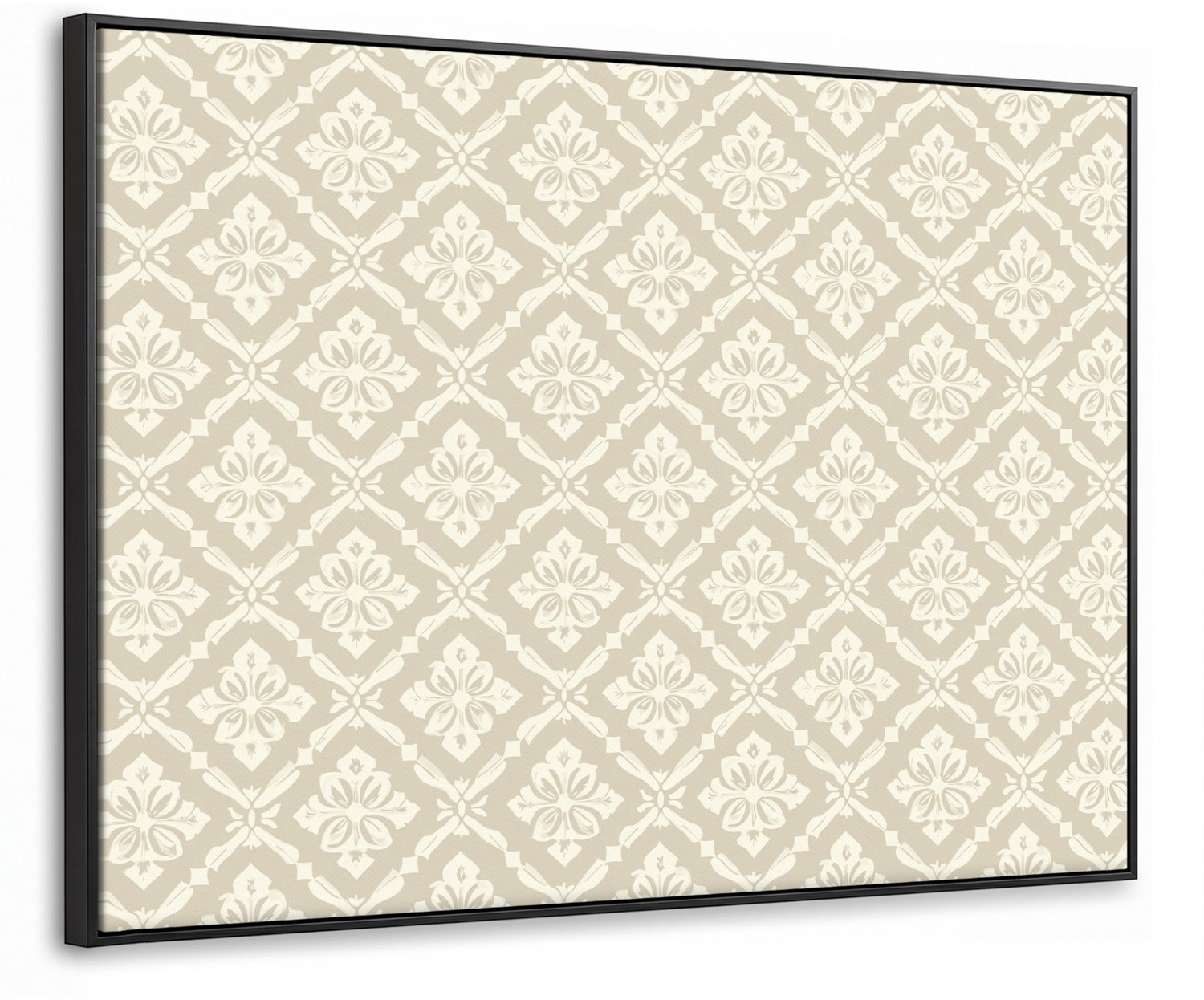Canvas Schilderij met Baklijst 100x70cm - Floraal - Ornament - Beige - Muurdecoratie woonkamer - Slaapkamer decoratie - Kamer accessoires - Schilderijen op canvas met lijst