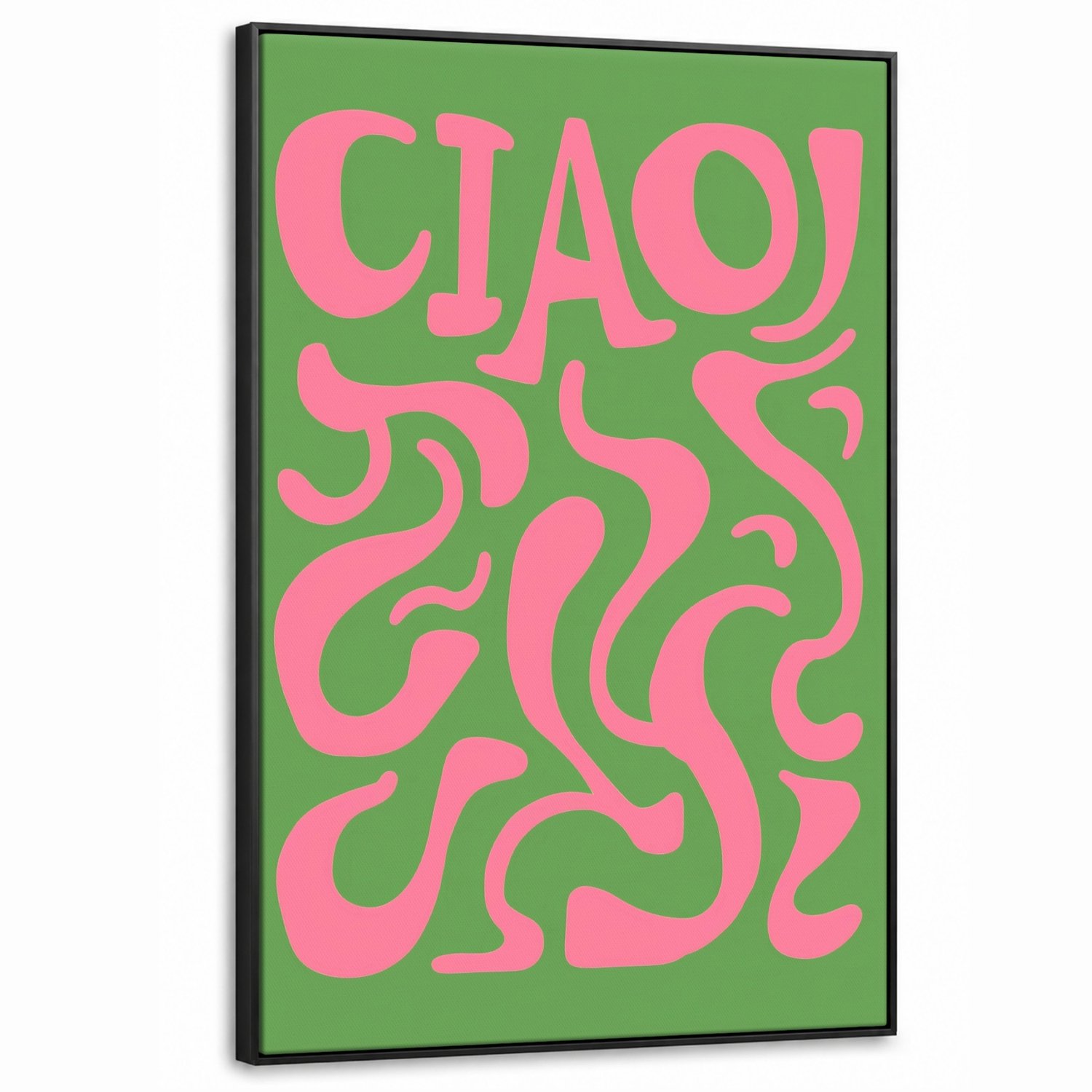 Canvas Schilderij met Baklijst XXL Canvas Schilderij met Baklijst 90x140cm - Abstract - Roze - Ciao - Vormen - Muurdecoratie woonkamer - Slaapkamer decoratie - Kamer accessoires - Schilderijen op canvas met lijst groot