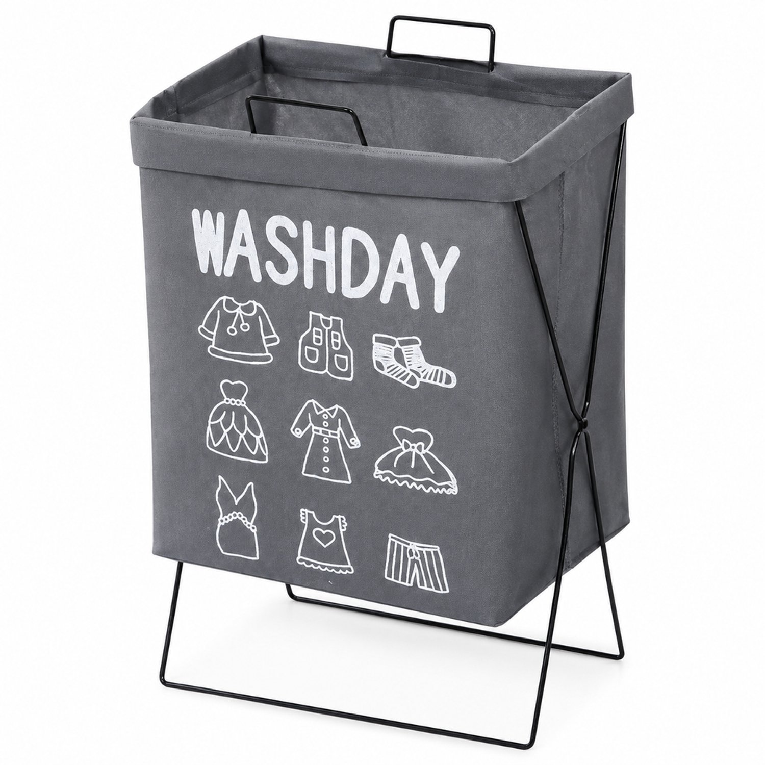Grijze inklapbare wasmand 50 x 35 x 25 cm met stalen steunframe en open bovenzijde