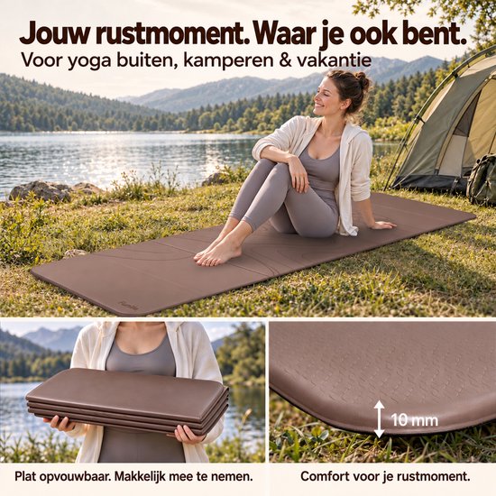 FunLife Opvouwbare Yogamat Set – Fitnessmat 190 x 66 x 1 cm met 3 Weerstandsbanden – Dikke Sportmat voor Yoga en Pilates – Bruin Flow — afbeelding 3