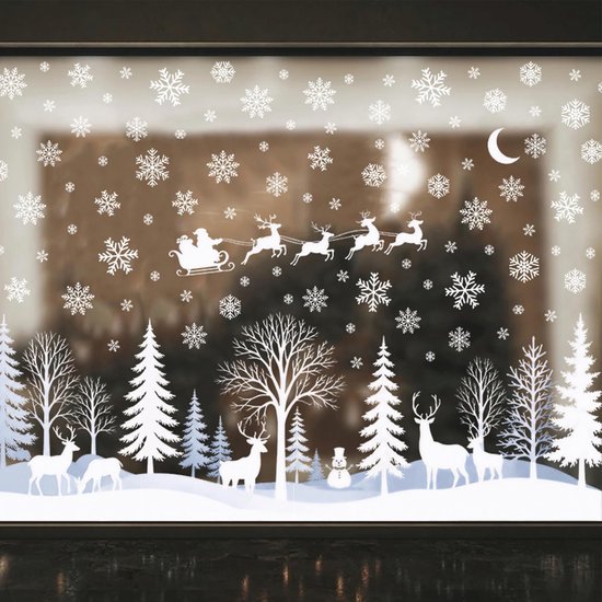 Raamsticker Kerst - Wit - Winterdorp met Sneeuwvlokken | bol