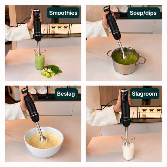Staafmixer met Maatbeker - 1000W - Zwart - 12 Snelheden + Turbofunctie - Handblender - Vaatwasserbestendig - BPA-vrij - Vivid Green van Vivid Green — afbeelding 3