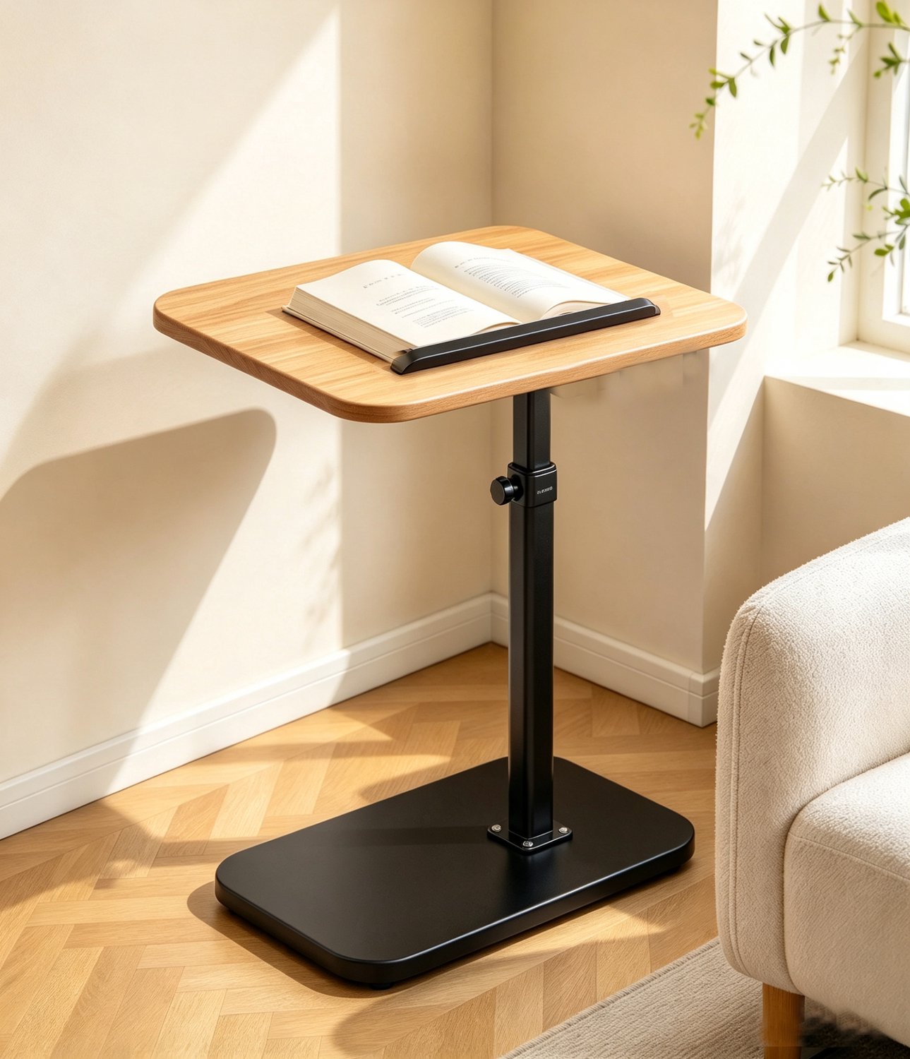 learnlogic C vormig tv dienblad bijzettafel voor de woonkamer eenvoudige natuurhoutkleur houten tafel met zwart frame geschikt voor bij de bank in hoogte verstelbaar tv-dienblad draaibare bijzettafel kan ook gebruikt worden als eettafel of computerbureau