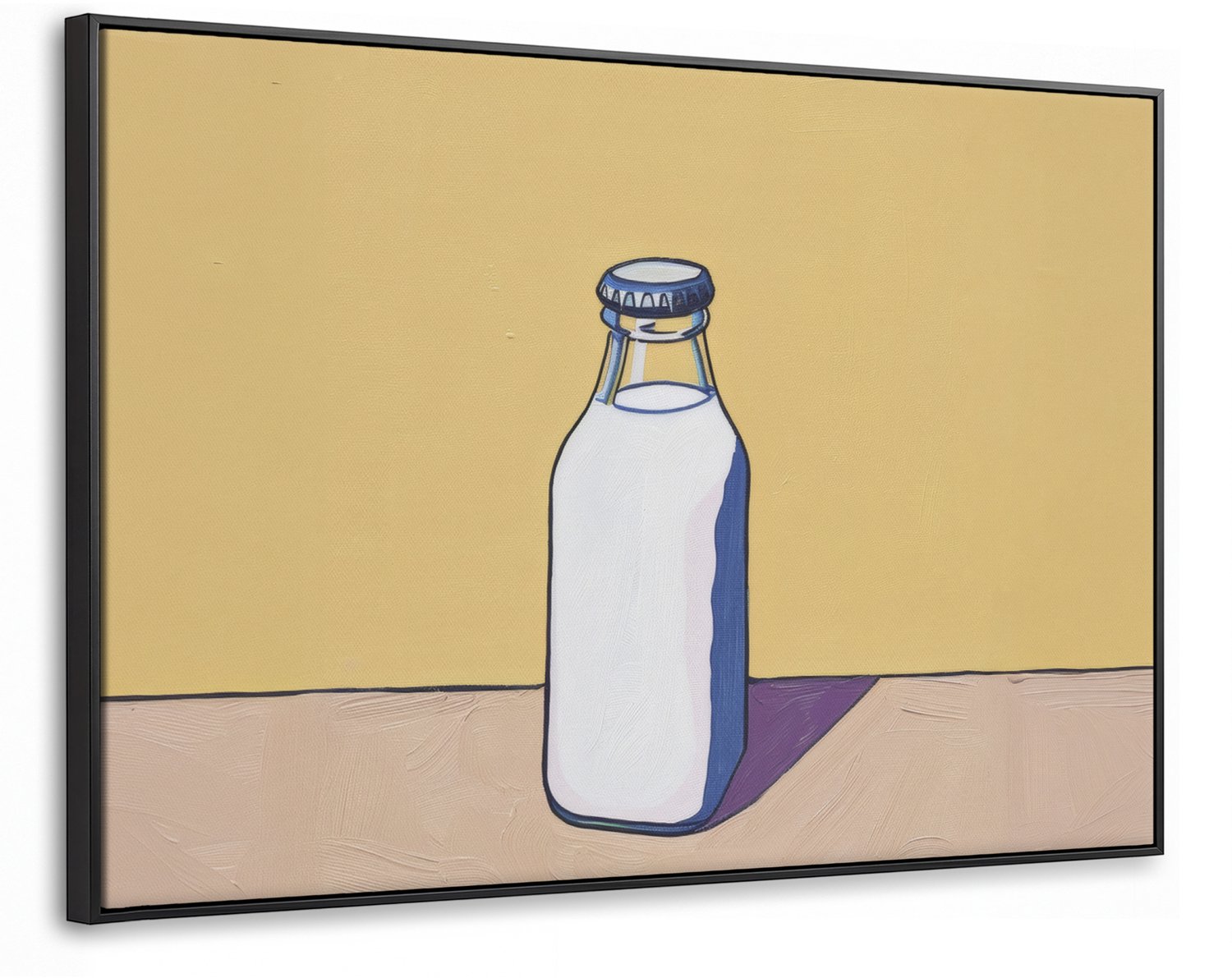 Canvas Schilderij met Baklijst XXL Canvas Schilderij met Baklijst 140x90cm - Glazen - Fles - Illustratie - Melk - Muurdecoratie woonkamer - Slaapkamer decoratie - Kamer accessoires - Schilderijen op canvas met lijst groot
