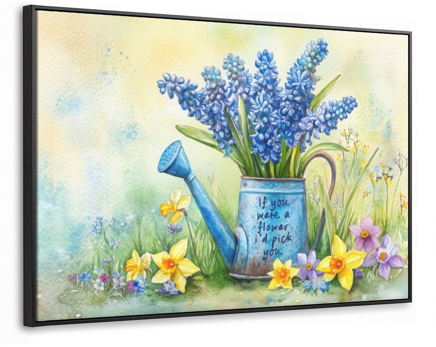 Canvas Schilderij met Baklijst XXL Canvas Schilderij met Baklijst 120x80cm - Lavendelbloemen - Quote - Gieter - Muurdecoratie woonkamer - Slaapkamer decoratie - Kamer accessoires - Schilderijen op canvas met lijst groot