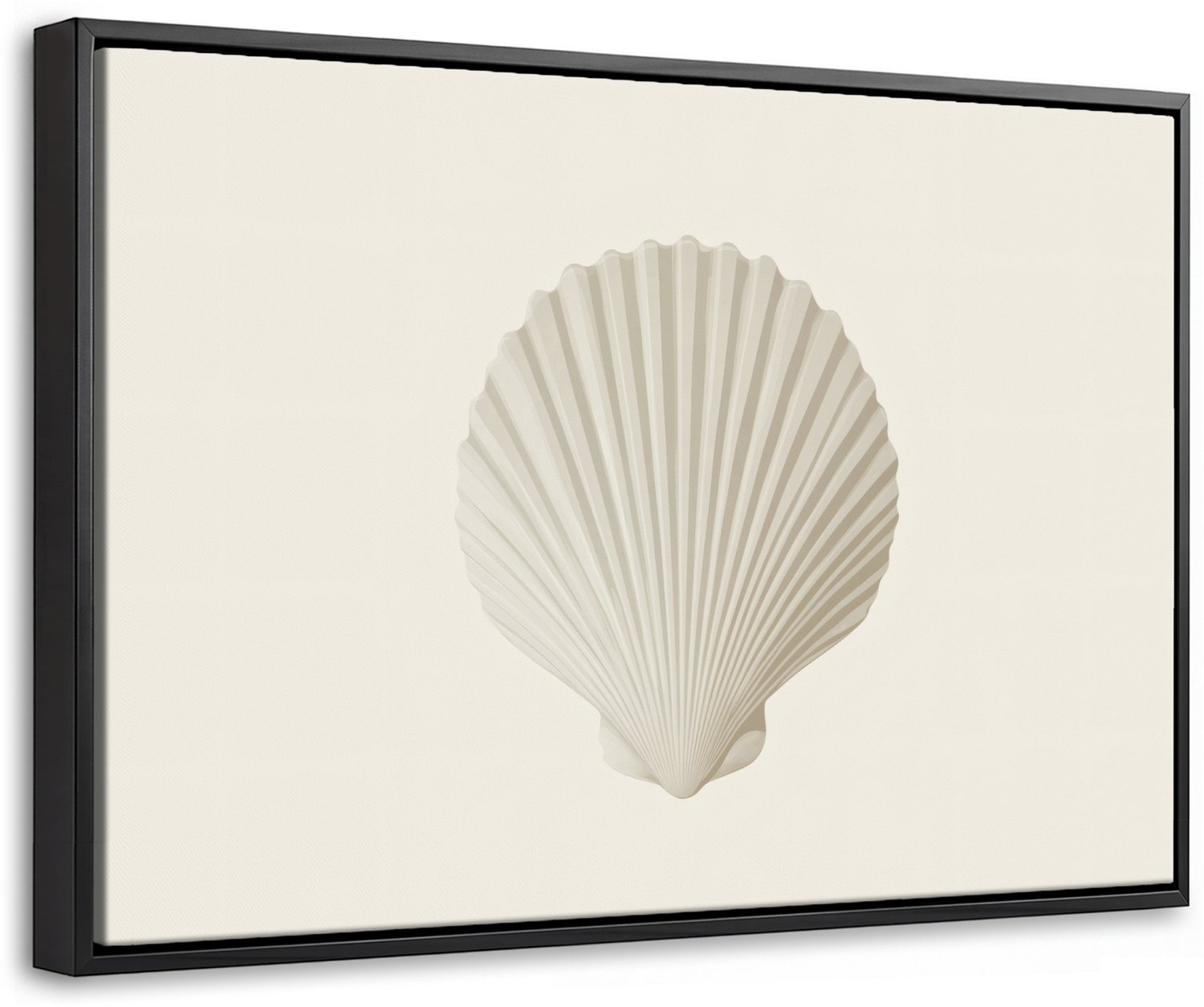 Canvas Schilderij met Baklijst 30x20cm - Schelp - Minimalistisch - Wit - Muurdecoratie woonkamer - Slaapkamer decoratie - Kamer accessoires - Schilderijen op canvas met lijst