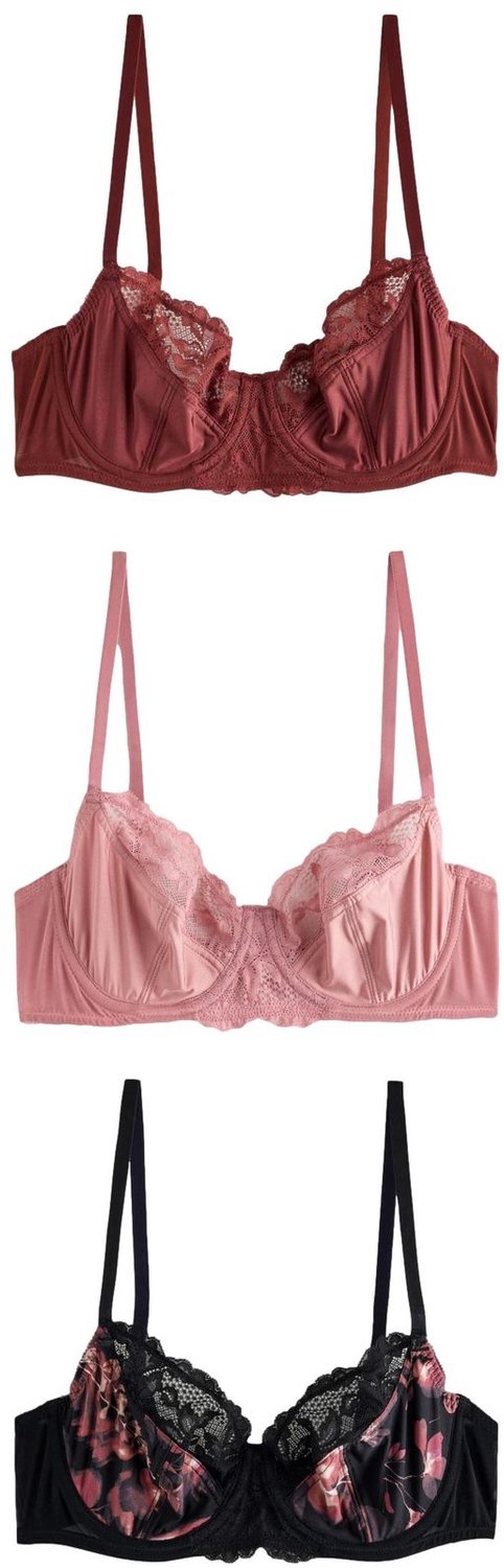 Next Dames - Set van 3 beha’s met volledige cups zonder vulling - Zwart Black Print/Rust/Pink