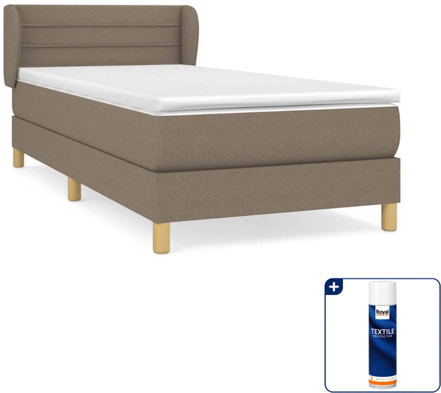 vidaXL boxspring met matras 90 x 200 cm - stof - taupe - Inclusief textielbeschermer 500 ml