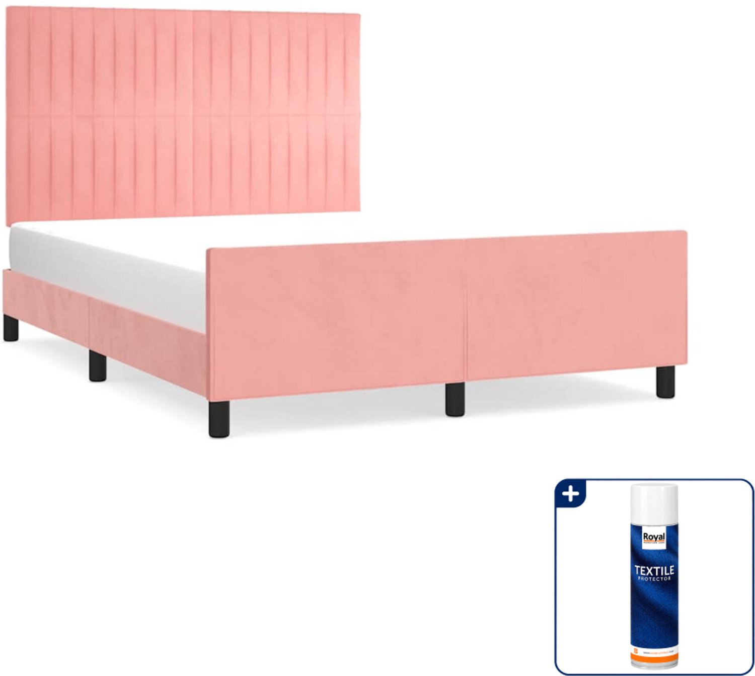 vidaXL bedframe met hoofdeinde - Small double - 140 x 200 cm - roze - Inclusief textielbeschermer 500 ml