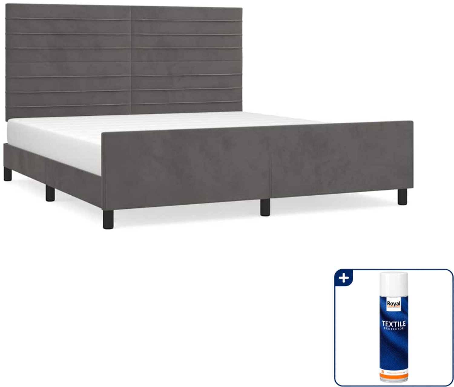 vidaXL Bedframe Kingsize - 180 x 200 cm - fluweel - donkergrijs - Inclusief textielbeschermer 500 ml