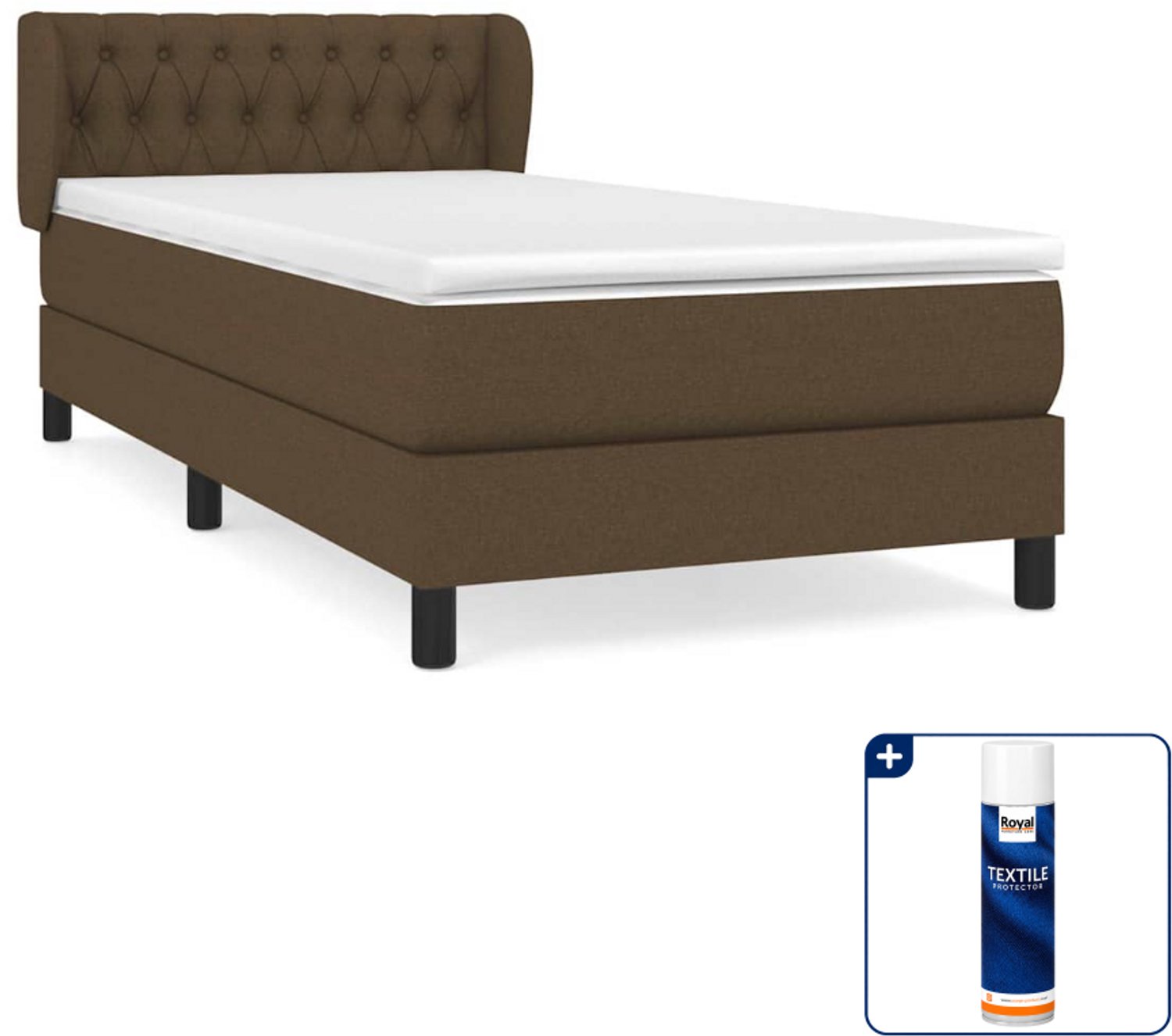 vidaXL boxspring met matras - 90 x 190 cm - donkerbruin - Inclusief textielbeschermer 500 ml