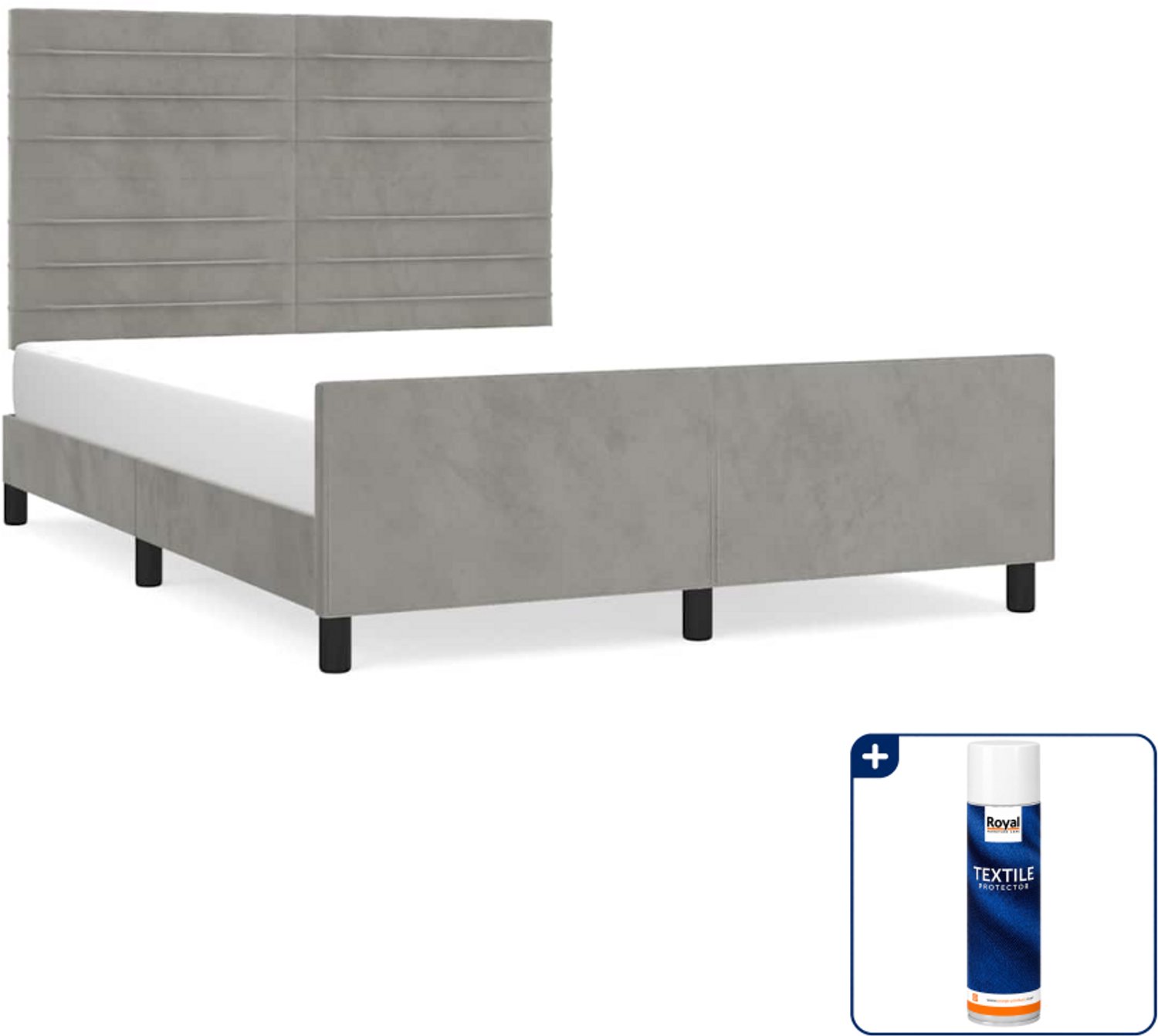 vidaXL bedframe - Small double - 140 x 200 cm - fluweel - lichtgrijs - Inclusief textielbeschermer 500 ml