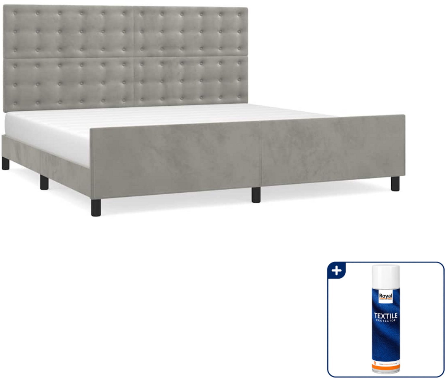 vidaXL bedframe - 200 x 200 cm - fluweel - lichtgrijs - Inclusief textielbeschermer 500 ml