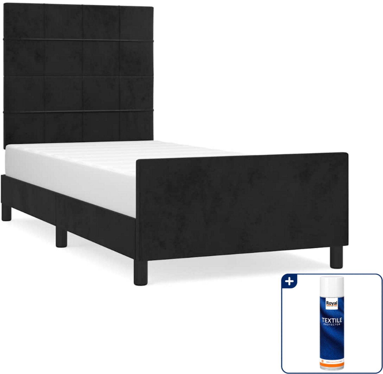 vidaXL bedframe met hoofdeinde - 80 x 200 cm - fluweel - zwart - Inclusief textielbeschermer 500 ml