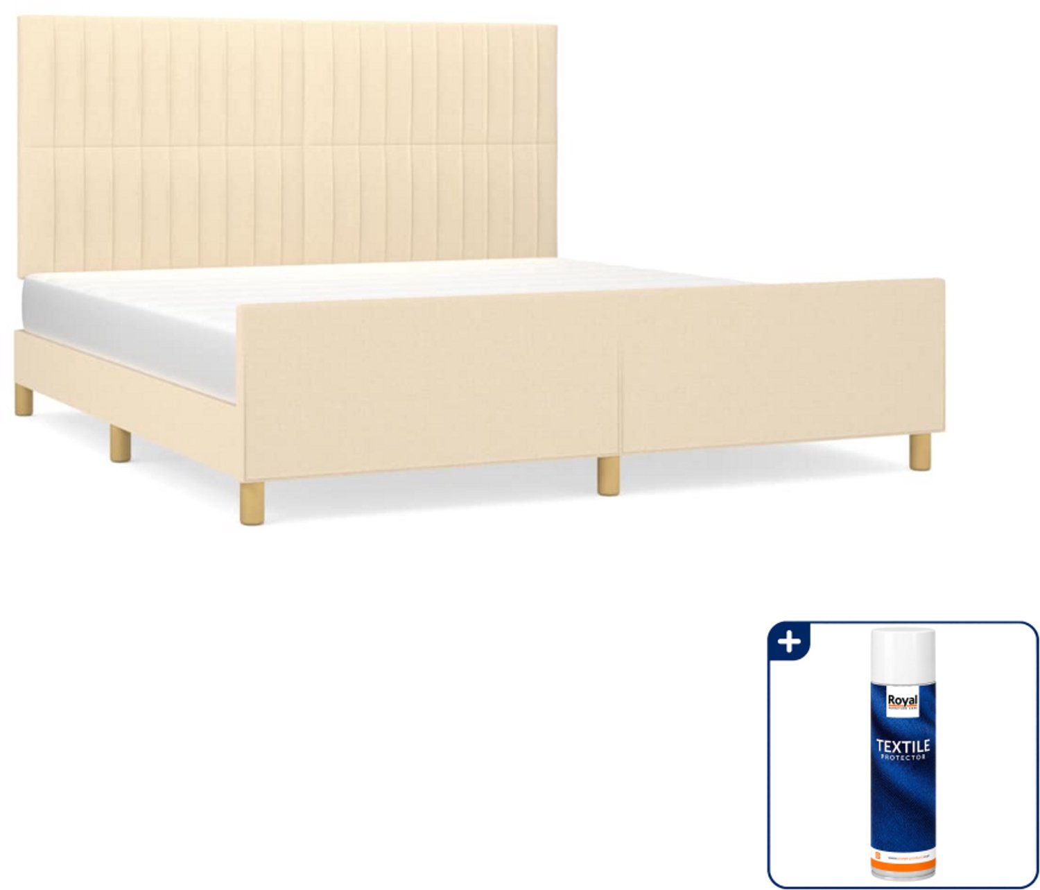 vidaXL Bedframe Queensize - 160 x 200 cm - stof - crème - Inclusief textielbeschermer 500 ml