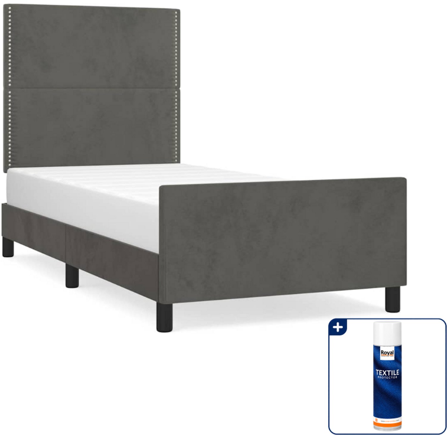 vidaXL bedframe - 90 x 200 cm - fluweel - donkergrijs - Inclusief textielbeschermer 500 ml