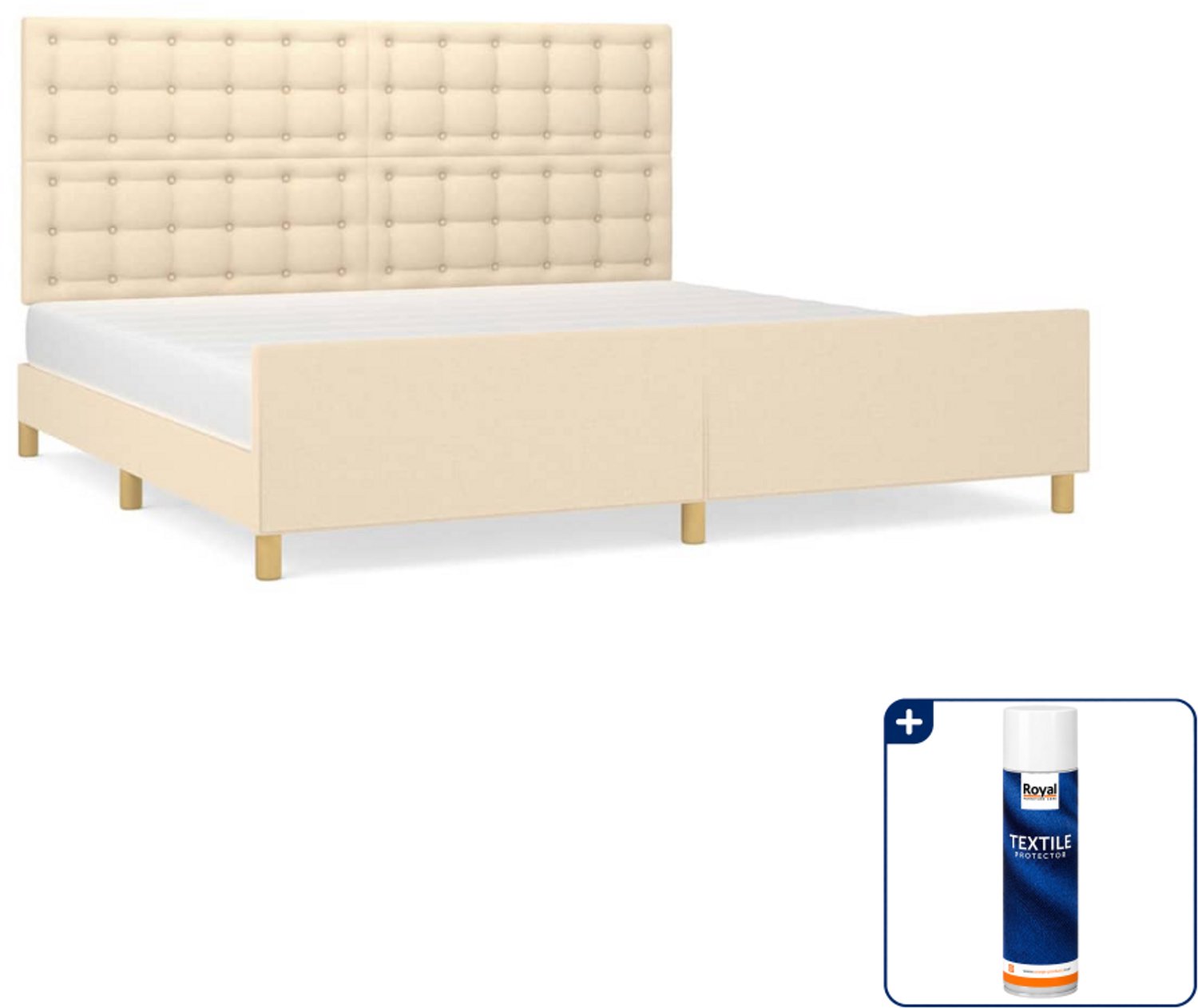 vidaXL Bedframe - 200 x 200 cm - stof - crème - Inclusief textielbeschermer 500 ml