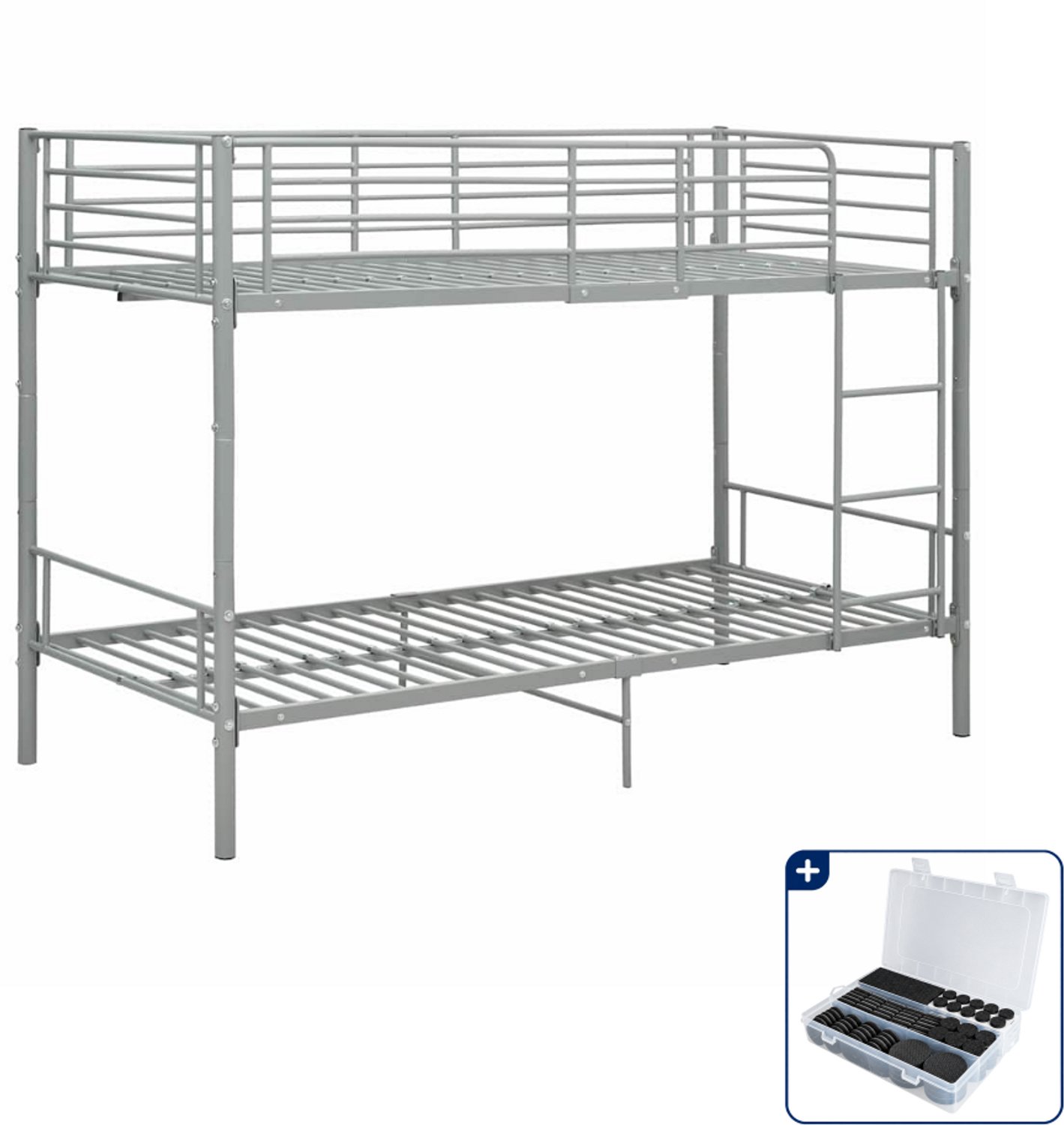 vidaXL stapelbed - 90 x 200 cm - metaal - grijs - Inclusief antikrasvilt 177-delig